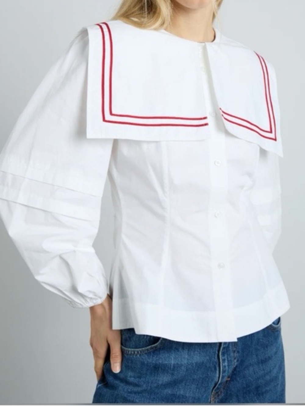 Damson Madder Elise Sailor Collar Long Sleeve Organic Cotton Blouse - Picture 2 of 10